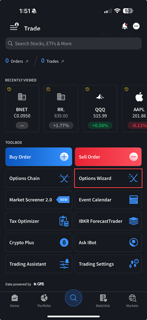 The options wizard button on the iPhone. 